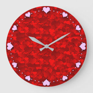 Relógio Grande Padrão de Textura de Corações de Amor Vermelho Rom