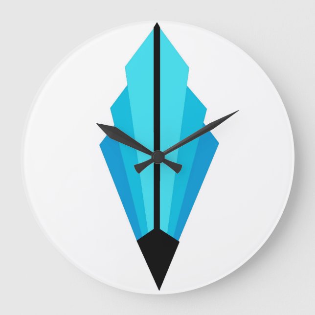 Relógio Grande Padrão de ventilador Art Deco em blues claros (Frente)