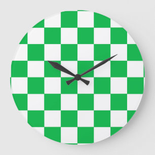 Relógio Grande Padrão de Verificação Branco Verde
