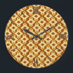 Relógio Grande Padrão de Wallpaper Art Deco, Ouro Brown<br><div class="desc">Art Deco — padrão geométrico do papel de parede em bege claro e ouro sobre fundo castanho ouro mais profundo</div>