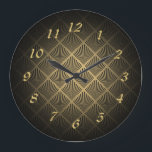 Relógio Grande Padrão do ventilador Art Deco<br><div class="desc">O padrão do ventilador Art Deco com números dourados.</div>