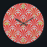 Relógio Grande Padrão do ventilador Art Deco - vermelho sobre a c<br><div class="desc">Reprodução digital de um padrão clássico, Art Deco wallpaper - rico, batom vermelho em cinzas de pérolas, embelezado com ouro</div>