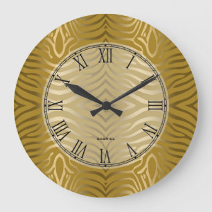 Relógio Grande Padrão Dourado Tones Zebra Stripes