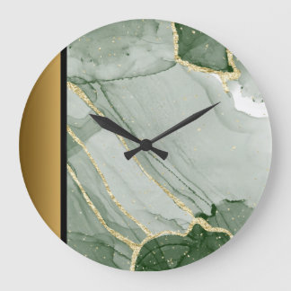 Relógio Grande Padrão Elegante Moderno Dourado Marble Stone Verde
