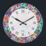 Relógio Grande Padrão étnico colorido da paisagem<br><div class="desc">Melhore sua decoração com um toque vibrante de padrões paisley étnicos exibindo este incrível relógio de parede. O relógio apresenta uma face branca nítida,  adornada com algarismos romanos azuis escuros,  acrescentando um encanto único a qualquer sala. Infunda seu espaço com energia alegre e colorida que elevará o ambiente instantaneamente.</div>