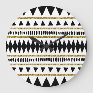 Relógio Grande Padrão Étnico Dourado negro