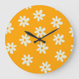Relógio Grande Padrão Flor Simples Floral Branco Retroativo