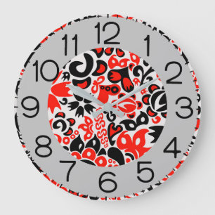 Relógio Grande padrão floral abstrato de arte folclórica étnica u