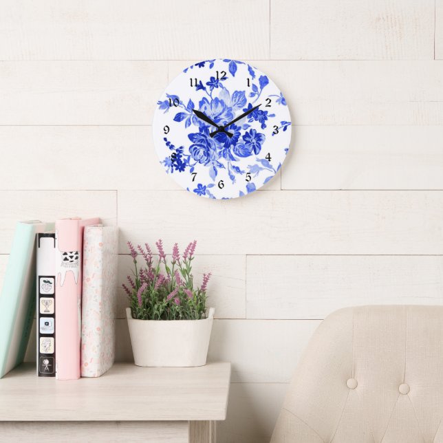 Relógio Grande Padrão Floral Azul Decorativo (Sala de leitura)
