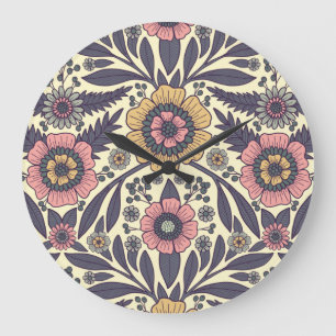 Relógio Grande Padrão Floral Azul e Rosa Incolor
