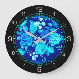 Relógio Grande Padrão Floral Blue Flowers