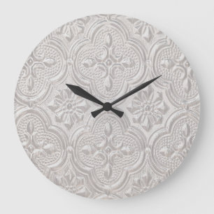 Relógio Grande Padrão Floral Branco