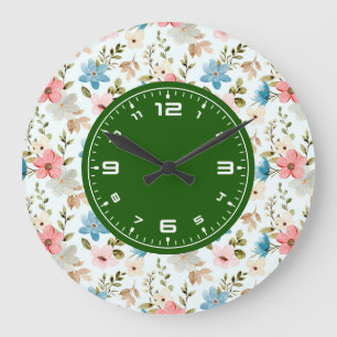 Relógio Grande Padrão Floral de Flores Silvestres Aquarela