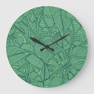 Relógio Grande Padrão Floral de Folhas Tropicais