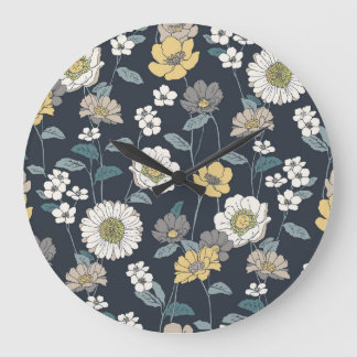 Relógio Grande Padrão floral e artístico sem costura desenhado à