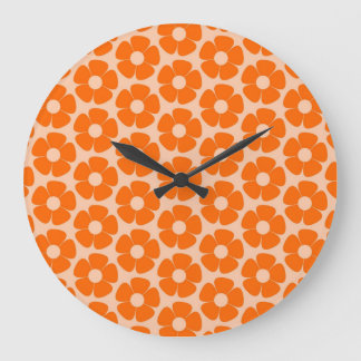 Relógio Grande Padrão Floral Laranja e Pêssego Retro 60s