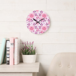 Relógio Grande Padrão Floral Rosa com Flores Elegantes