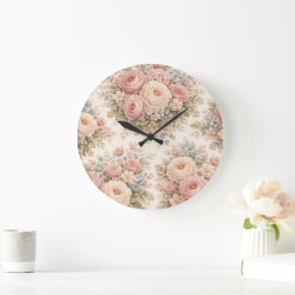 Relógio Grande Padrão Floral Rosa Vintage | Pastel Elegante