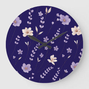 Relógio Grande Padrão Floral Roxo e Bege Elegante