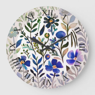 Relógio Grande Padrão Floral Vintage Watercolor