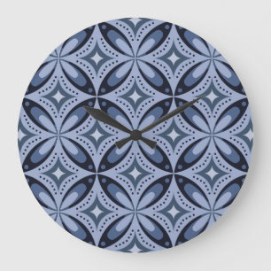 Relógio Grande Padrão Geométrico Azul Estilo Retro