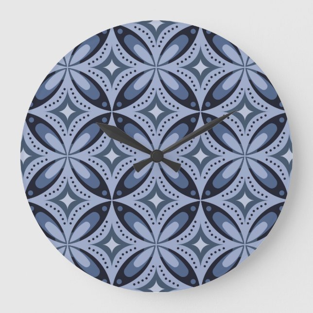 Relógio Grande Padrão Geométrico Azul Estilo Retro (Frente)