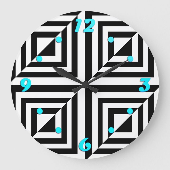 Relógio Grande Padrão geométrico preto e branco (Frente)