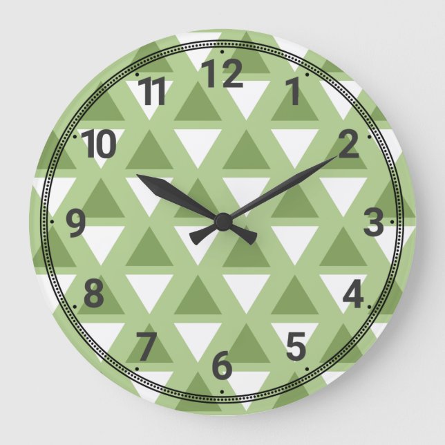 Relógio Grande Padrão geométrico verde pastel simples (Frente)