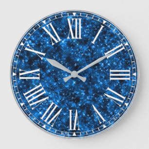 Relógio Grande Padrão Glam Glitter Brilho Azul Real Elegante