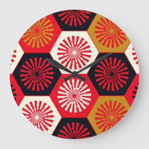 Relógio Grande Padrão Hexagonal Floral do Estilo Asiático