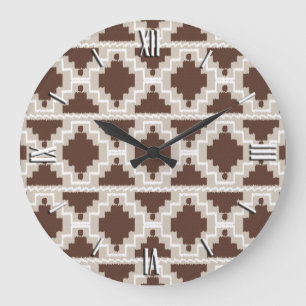 Relógio Grande Padrão Ikat Aztec - Castanho e Taupe de Chocolate