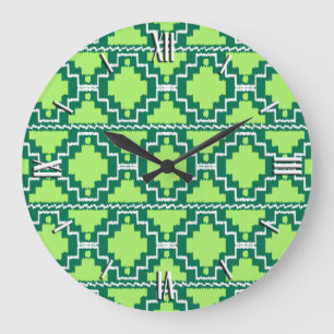 Relógio Grande Padrão Ikat Aztec - Floresta e Verde limão