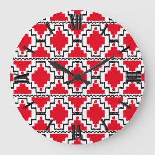 Relógio Grande Padrão Ikat Aztec - Vermelho, Preto e Branco