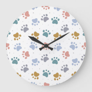 Relógio Grande Padrão Minimalista de Impressões de Patas Pastel
