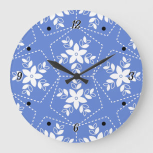 Relógio Grande Padrão Moderno de Batik Flor de Jasmim Branco