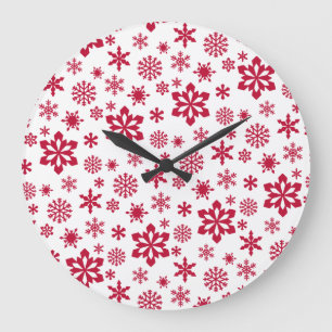 Relógio Grande Padrão moderno de flocos de neve vermelho e branco