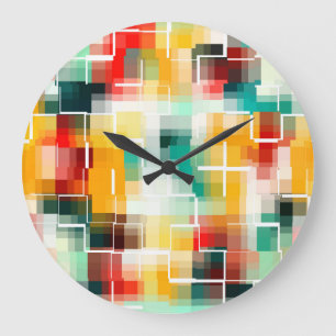 Relógio Grande Padrão Mosaico - Branco Verde Vermelho Amarelo