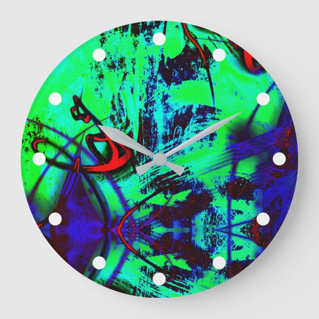 Relógio Grande Padrão Neon Green E Blue Abstrato (Frente)