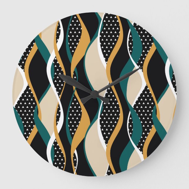 Relógio Grande Padrão ondulado abstrato, colorido. (Frente)