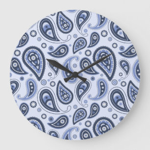 Relógio Grande Padrão Paisley Azul
