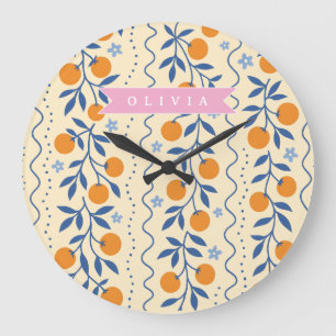 Relógio Grande Padrão personalizado de folk cítrico retrô fofo