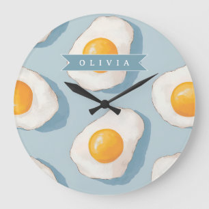 Relógio Grande Padrão Personalizado de Ovo Frito Divertido Azul E