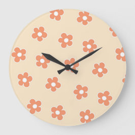 Relógio Grande Padrão Preppy Peach White Hippie Flower