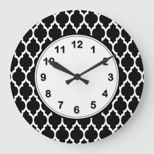 Relógio Grande Padrão Preto de Quatrefoil Marroquino Branco #4