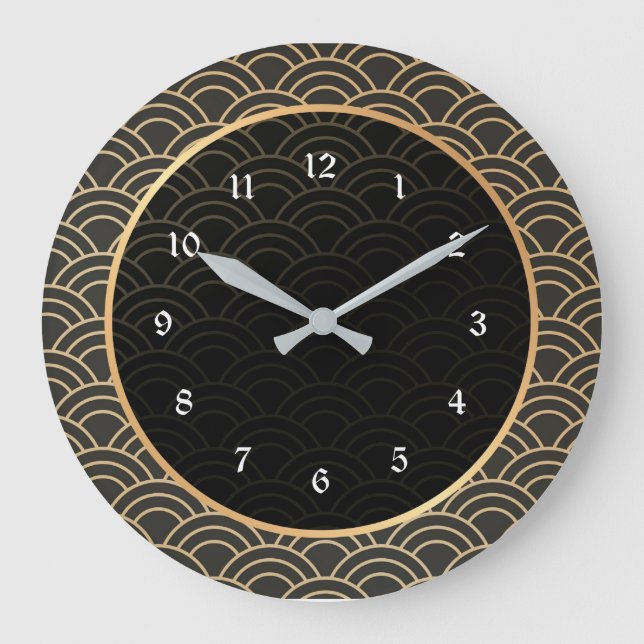 Relógio Grande Padrão preto e dourado elegante (Frente)