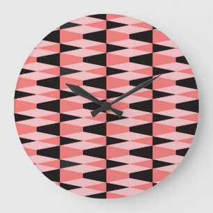 Relógio Grande Padrão Preto-Rosa Geométrico Negrito