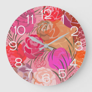 Relógio Grande Padrão rosa com flores e plantas