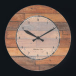 Relógio Grande Padrão Rustic Brown Faux Wood Planks<br><div class="desc">Pavimentos de madeira esmaecidos marrons elegantes,  com um padrão uniforme.</div>