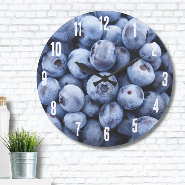 Relógio Grande Padrão Simples de Aroma de Foodie (Cute Simple Blueberries Fruit Blueberry Pattern Large Clock)