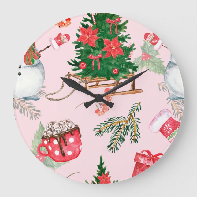 Relógio Grande Padrão Snowman De Natal Sem Olhos. (Frente)